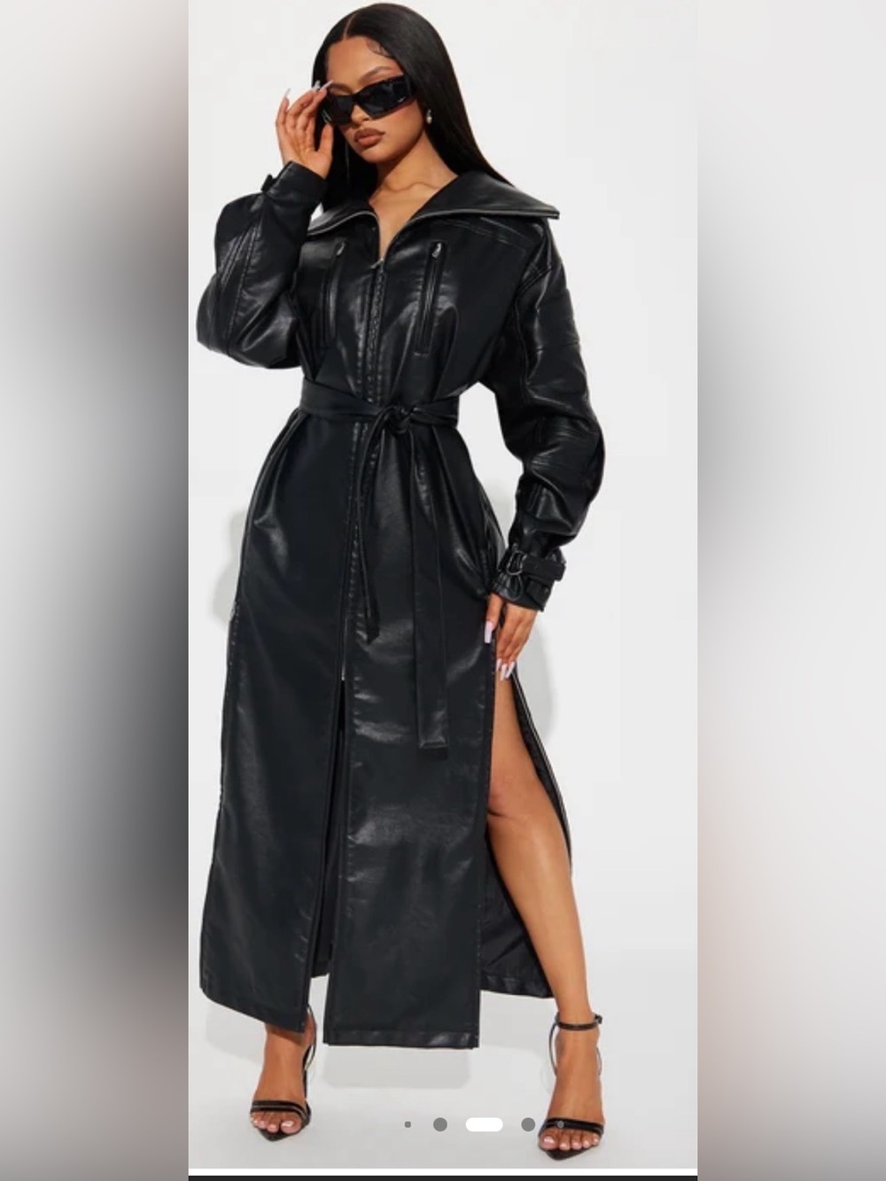 Fashion Nova Black Long Faux Leather Trench Coat *sold out in stores*